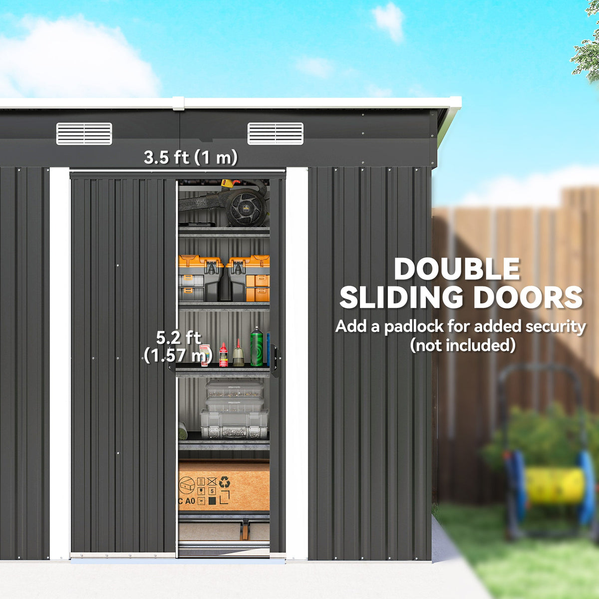 7' x 4' Outdoor Storage Shed with Lockable Double Doors, Black