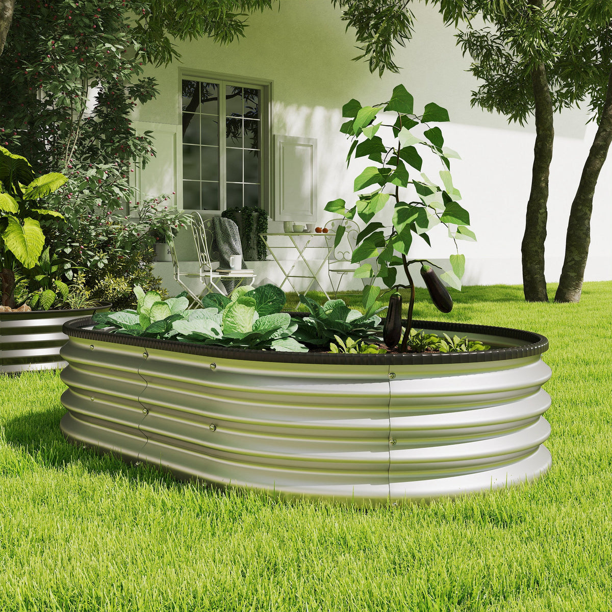 2pcs 5 x 3 x 1 ft Galvanized Raised Garden Beds, Silver