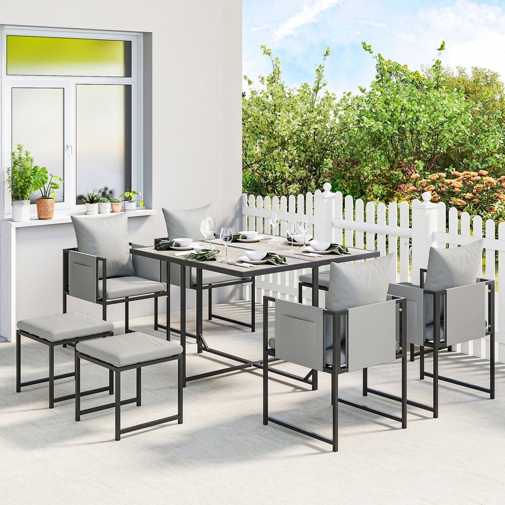 9 Piece Cube Garden Dining Set with 8 Seats, 4 Stools & Cushions, Dark Grey