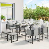 9 Piece Cube Garden Dining Set with 8 Seats, 4 Stools & Cushions, Dark Grey