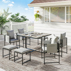 9 Piece Cube Garden Dining Set with 8 Seats, 4 Stools & Cushions, Dark Grey