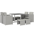 8 Seater Rattan Cube Garden Dining Set with Cushions, Light Grey