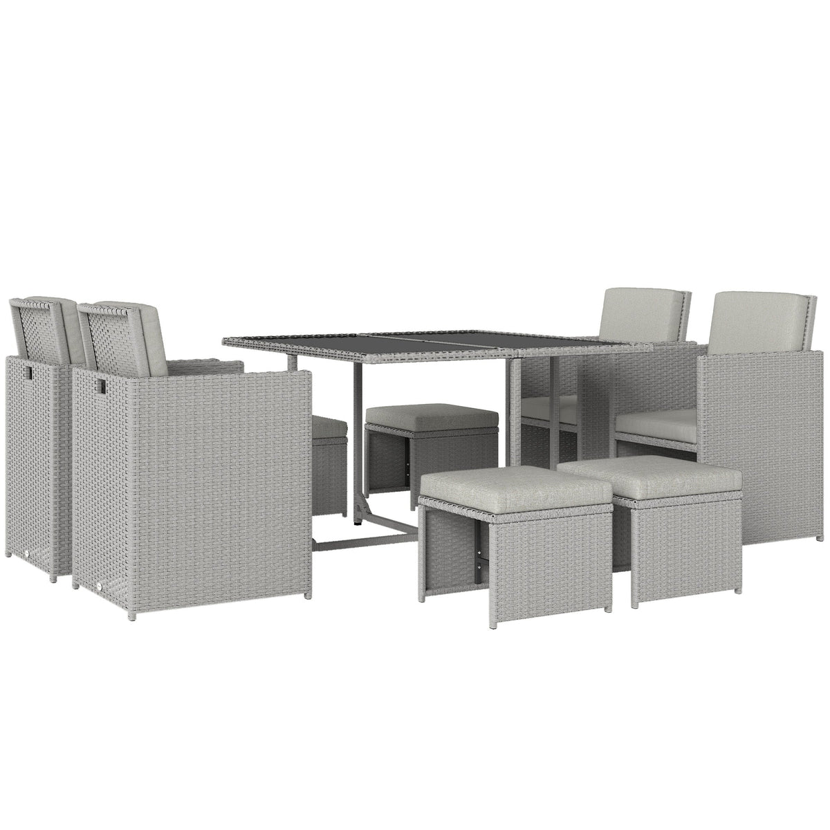 8 Seater Rattan Cube Garden Dining Set with Cushions, Light Grey