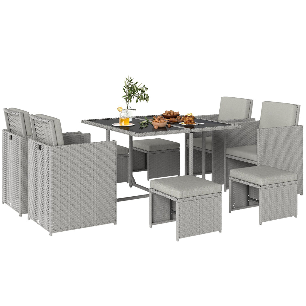 8 Seater Rattan Cube Garden Dining Set with Cushions, Light Grey