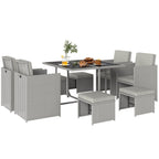 8 Seater Rattan Cube Garden Dining Set with Cushions, Light Grey