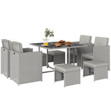 8 Seater Rattan Cube Garden Dining Set with Cushions, Light Grey