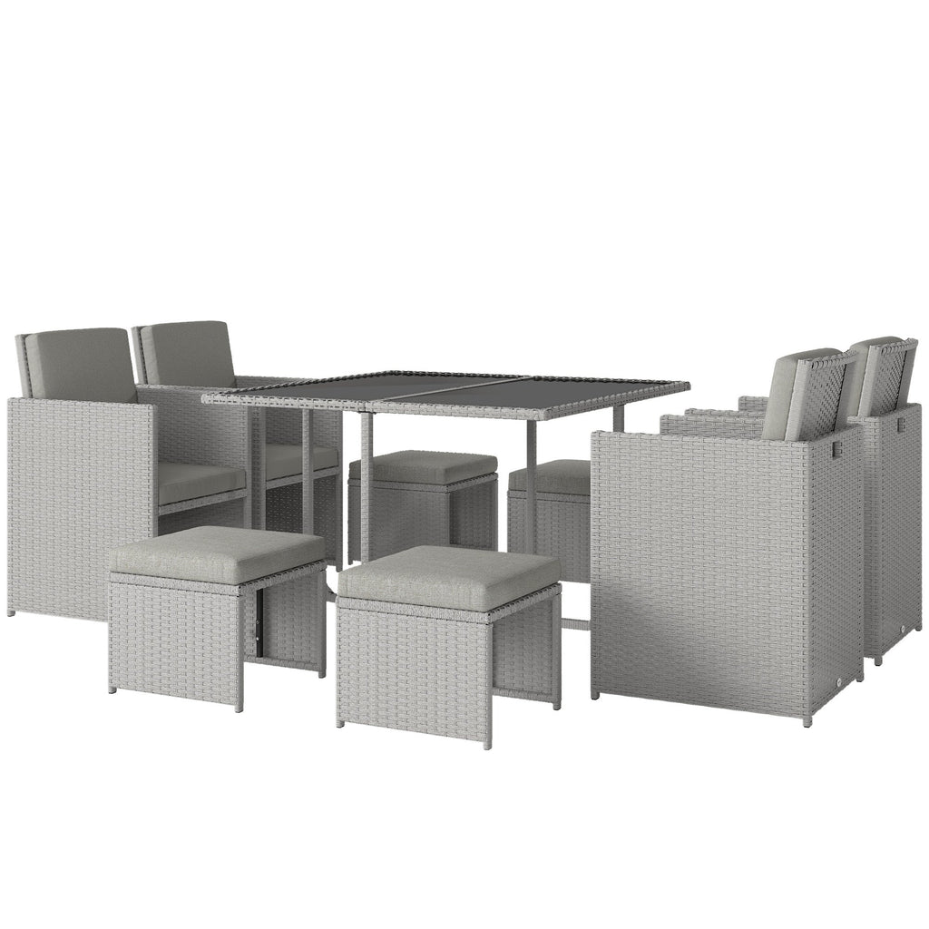 8 Seater Rattan Cube Garden Dining Set with Cushions, Light Grey