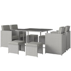 8 Seater Rattan Cube Garden Dining Set with Cushions, Light Grey