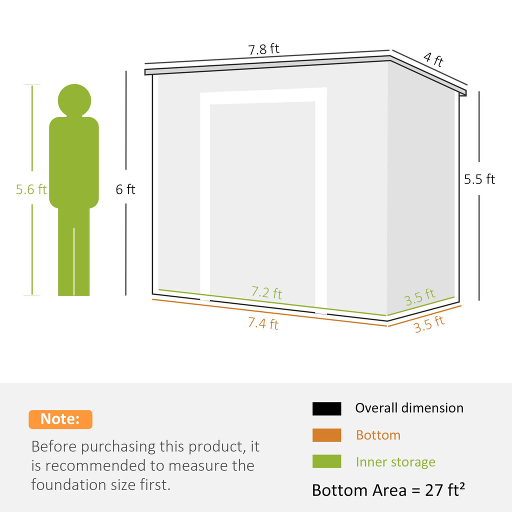 EverBase 8' x 4' Outdoor Storage Shed with Window, Lockable Doors and Vents, Light Brown