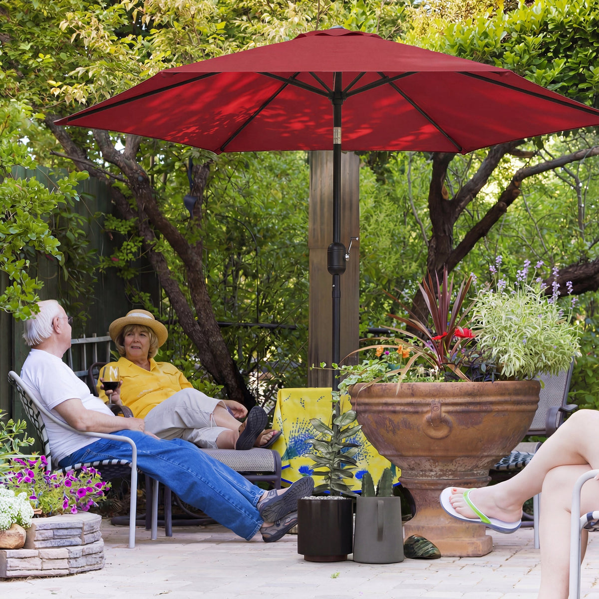 2.6 m Garden Parasol with Tilt, Crank, Vent & Aluminium Pole, Wine Red