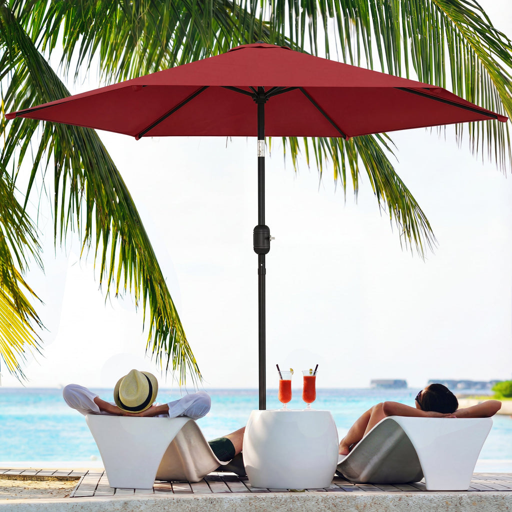 2.6 m Garden Parasol with Tilt, Crank, Vent & Aluminium Pole, Wine Red