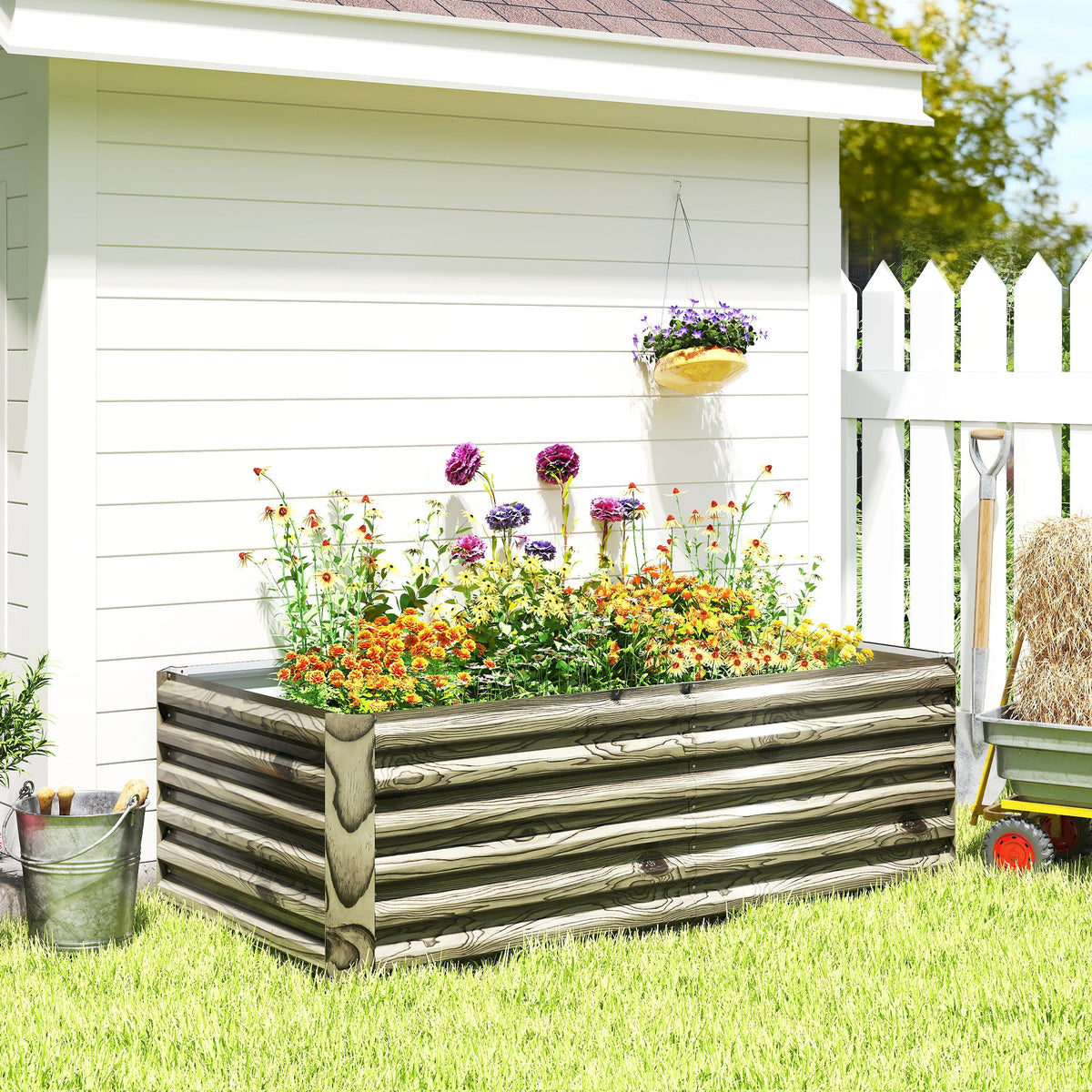 6' x 3' x 2' Galvanized Raised Garden Bed for Vegetables, Light Wood Effect