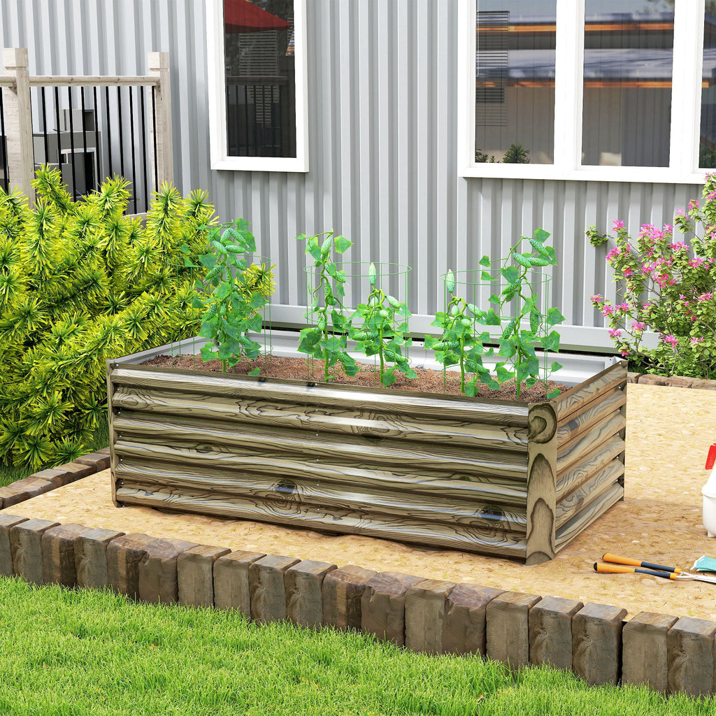 6' x 3' x 2' Galvanized Raised Garden Bed for Vegetables, Light Wood Effect