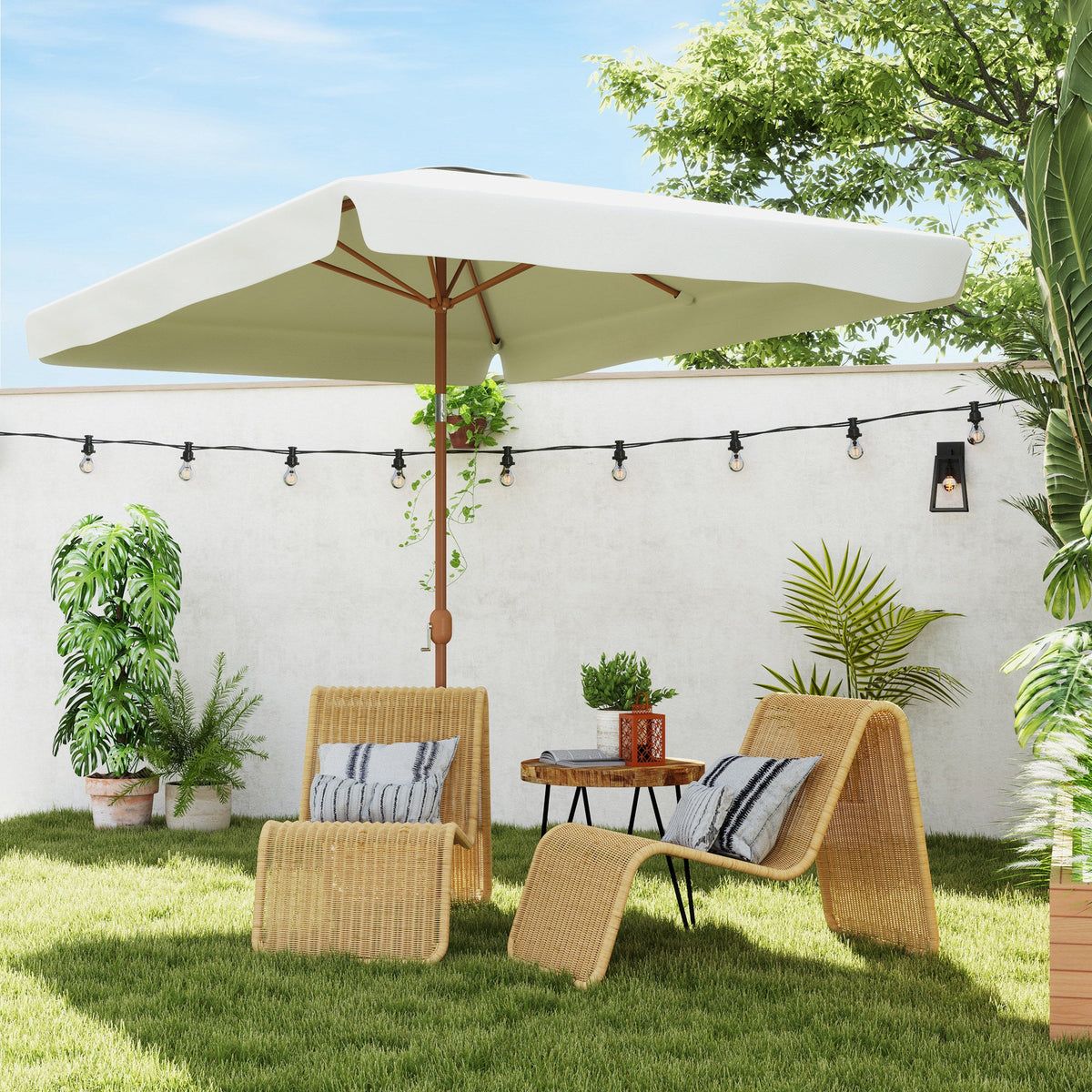 118.1" x 78.7" Patio Umbrella with Crank Handle and Adjustable Angle, White