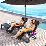 Set of 2 Zero Gravity Chairs with Cup and Phone Holder Tray, Black
