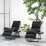 Set of 2 Zero Gravity Chairs with Cup and Phone Holder Tray, Black