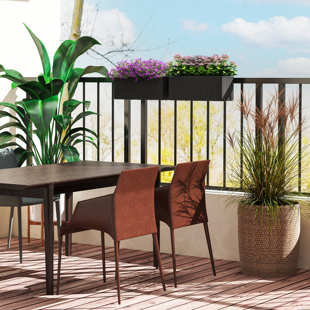 2 Pack 20" Railing Planter Boxes with Hooks and Drainage, Black