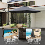 9.5FT Cantilever Patio Umbrella with Cover, 360° Rotation and Cross Base, Grey