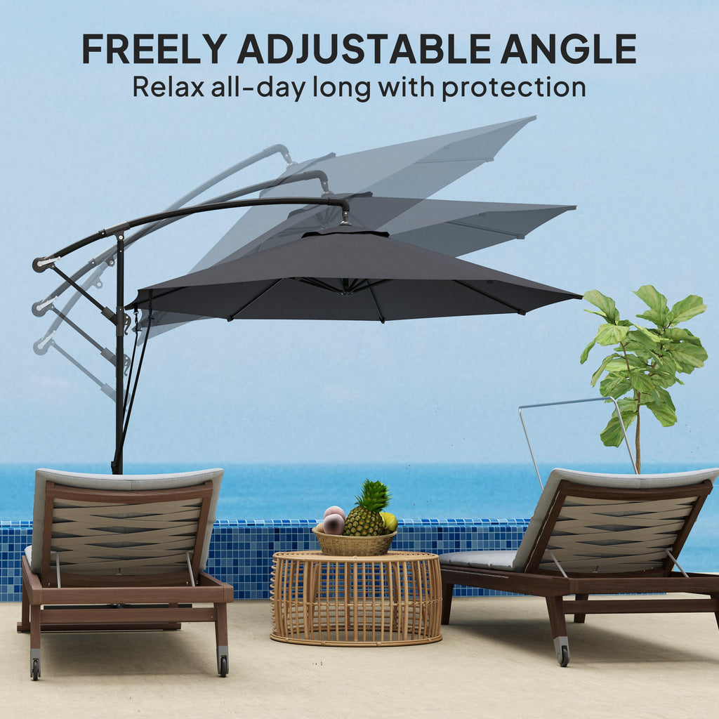 9.5FT Cantilever Patio Umbrella with Cover, 360° Rotation and Cross Base, Grey