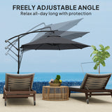 9.5FT Cantilever Patio Umbrella with Cover, 360° Rotation and Cross Base, Grey