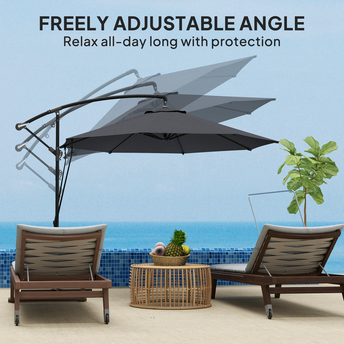 9.5FT Cantilever Patio Umbrella with Cover, 360° Rotation and Cross Base, Grey