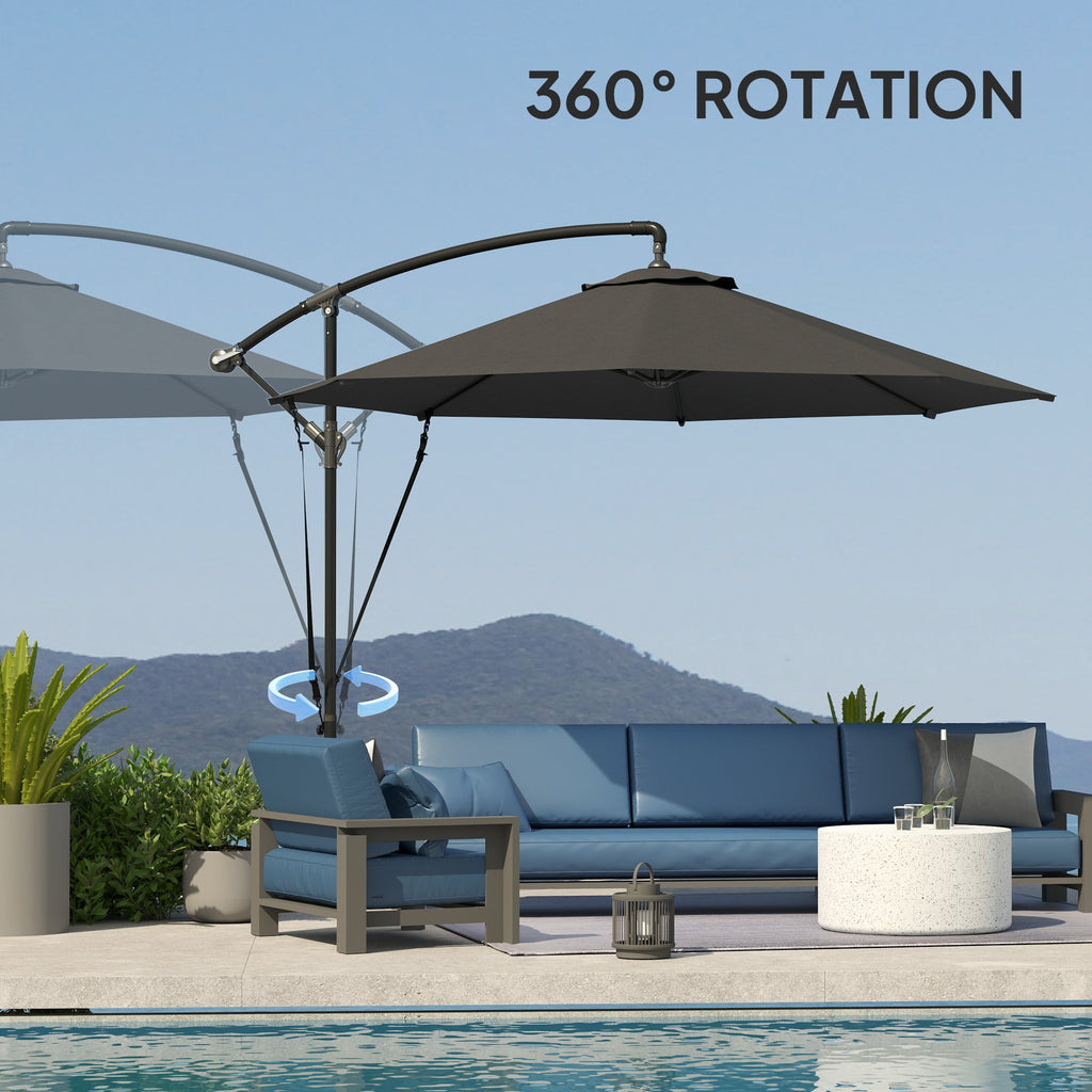 9.5FT Cantilever Patio Umbrella with Cover, 360° Rotation and Cross Base, Grey