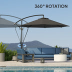 9.5FT Cantilever Patio Umbrella with Cover, 360° Rotation and Cross Base, Grey
