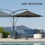 9.5FT Cantilever Patio Umbrella with Cover, 360° Rotation and Cross Base, Grey