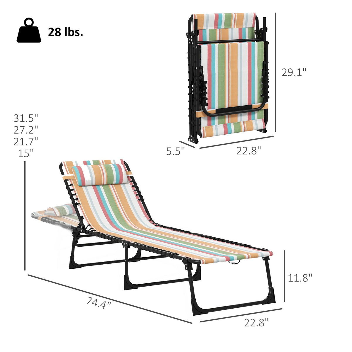 2-Piece Folding Chaise Lounge Set with 4-Position Reclining Back & Breathable Mesh Seat for Poolside and Beach