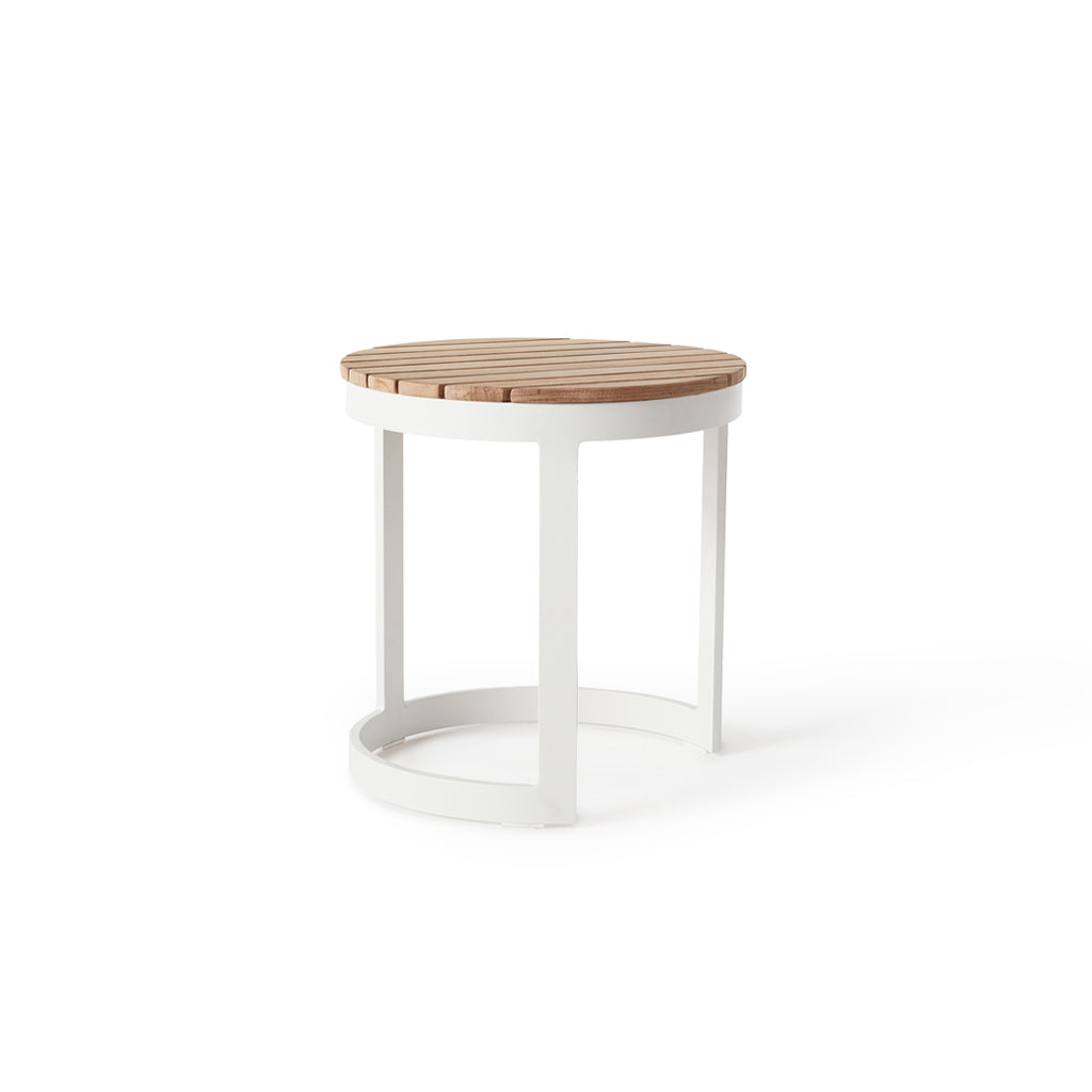 Ventura 18" Side Table in White - Teak Top
