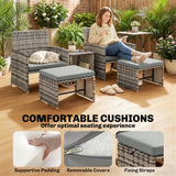 6 Piece Rattan Garden Furniture Set with 2 Nesting Tables, Grey