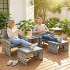 6 Piece Rattan Garden Furniture Set with 2 Nesting Tables, Grey