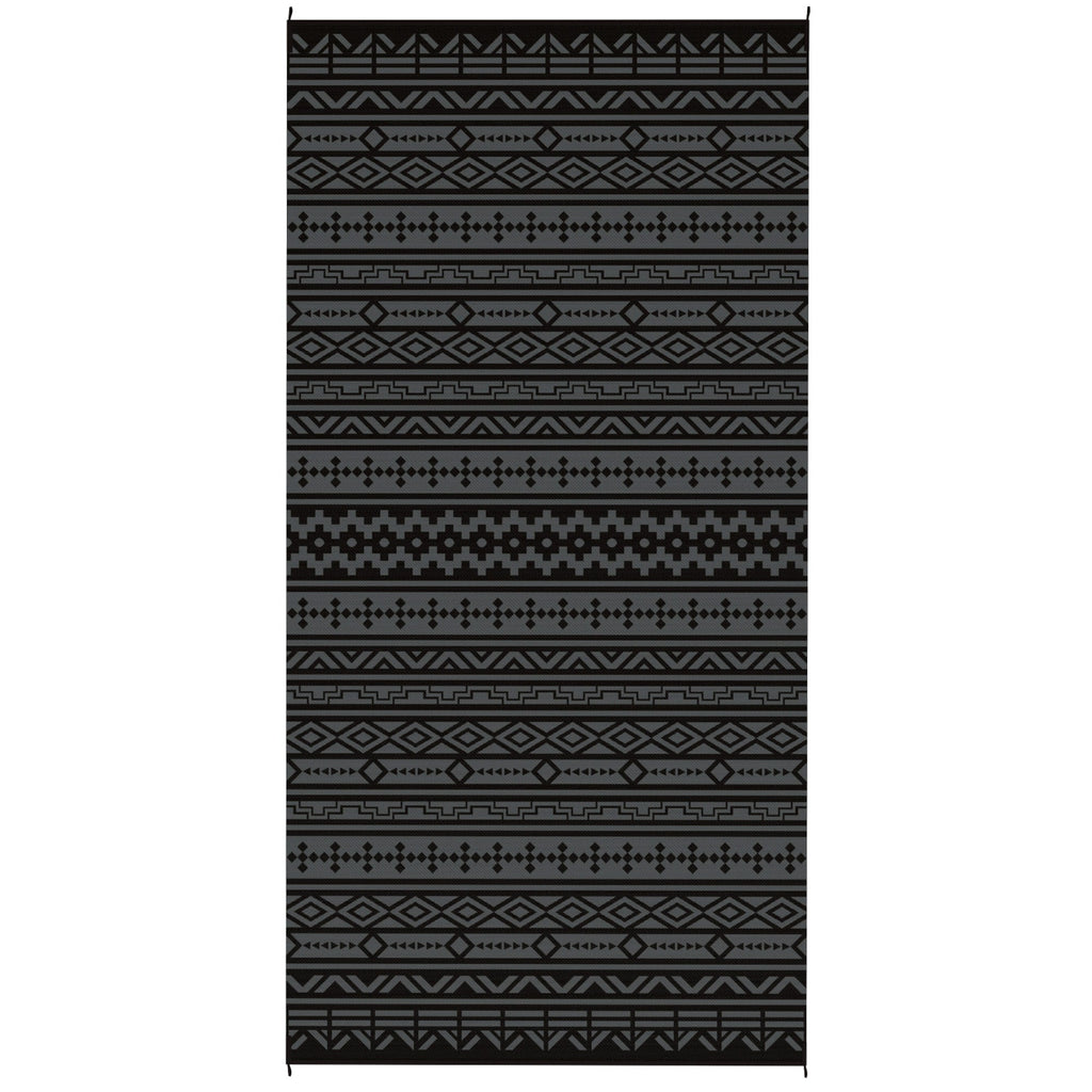 9' x 18' Reversible Outdoor Rug, Black Gray Geometric