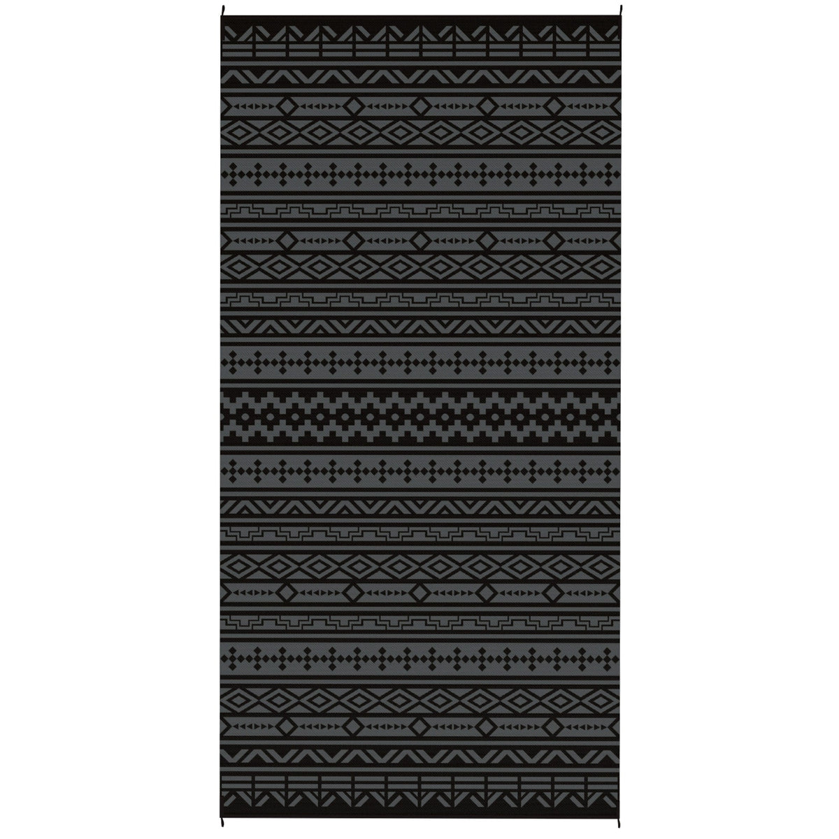 9' x 18' Reversible Outdoor Rug, Black Gray Geometric