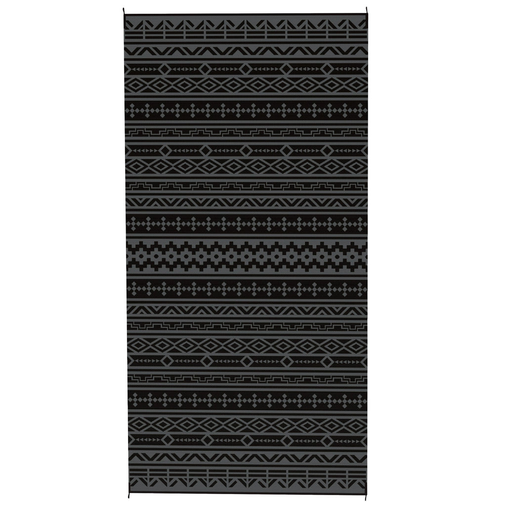 9' x 18' Reversible Outdoor Rug, Black Gray Geometric