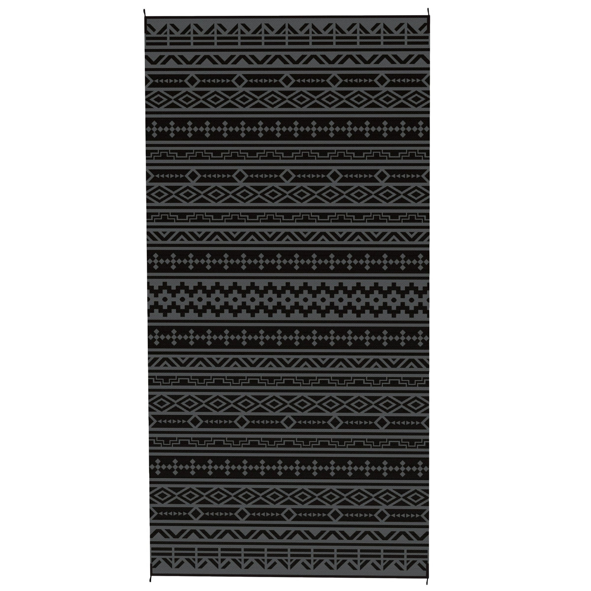 9' x 18' Reversible Outdoor Rug, Black Gray Geometric