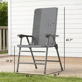 2 Piece Folding Patio Chairs with High Back and Armrests, Light Gray