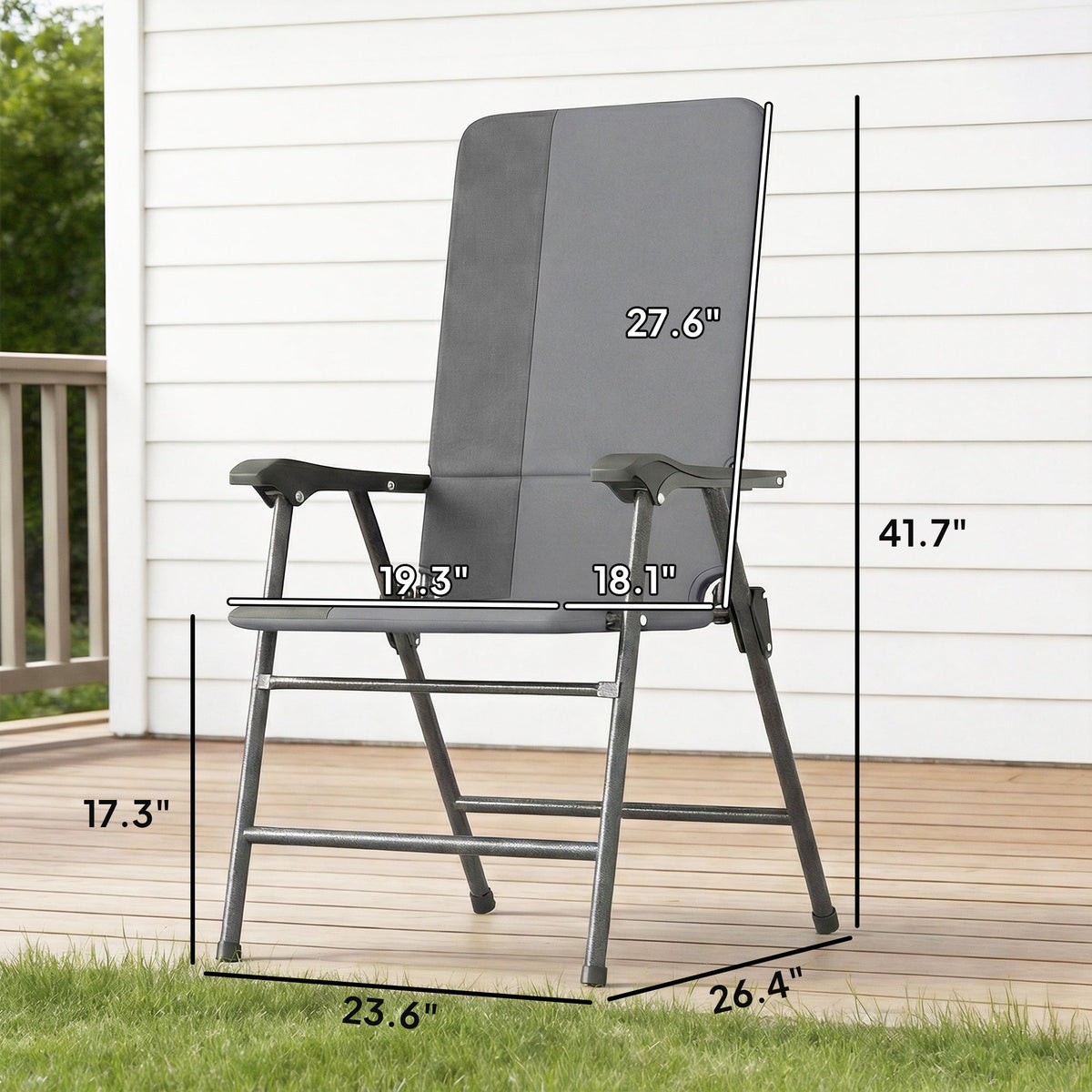 2 Piece Folding Patio Chairs with High Back and Armrests, Light Gray
