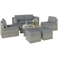 6 Piece Rattan Nesting Patio Set with Loveseat and Footstools, Dark Grey