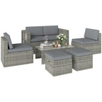 6 Piece Rattan Nesting Patio Set with Loveseat and Footstools, Dark Grey