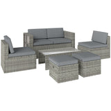 6 Piece Rattan Nesting Patio Set with Loveseat and Footstools, Dark Grey