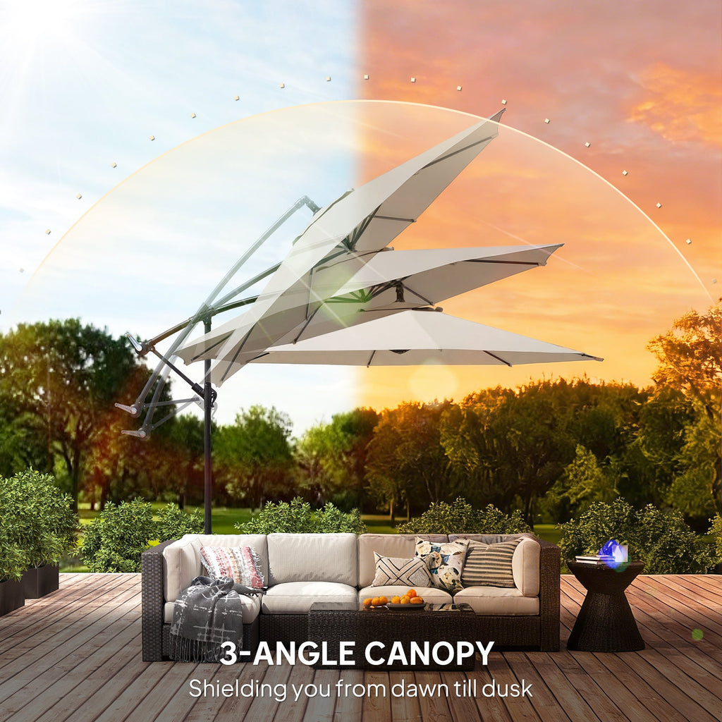 3 m Banana Parasol with Crank Handle, 8 Ribs & Cross Base, Cream White
