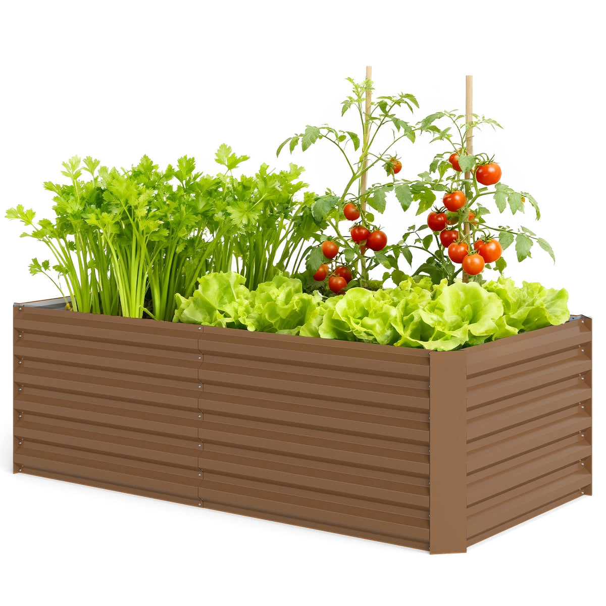 6' x 3' x 2' Galvanized Raised Garden Bed for Vegetables, Brown
