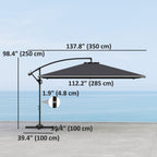 111" x 150.4" Cantilever Umbrella with 360° Rotation and Tilt, Grey