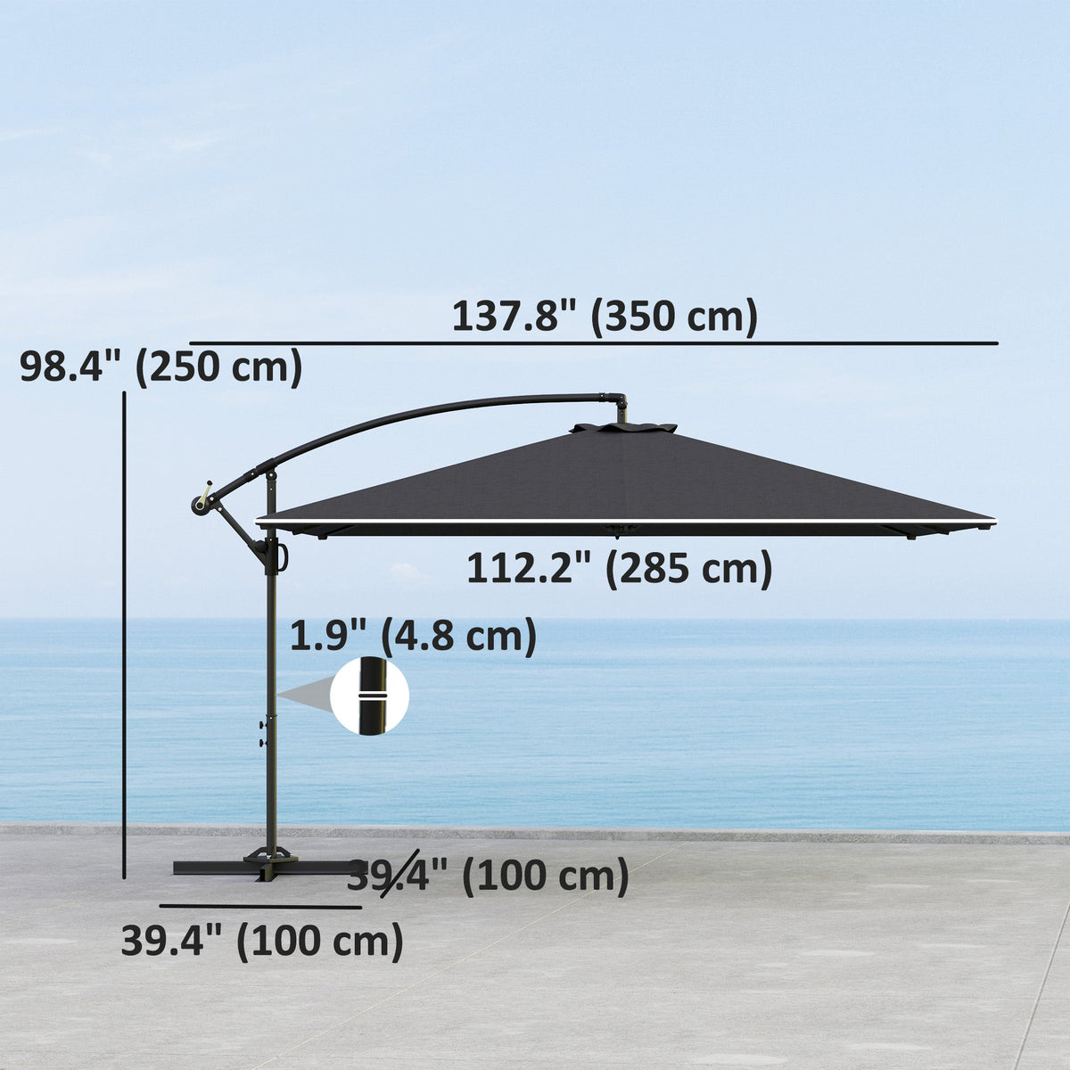 111" x 150.4" Cantilever Umbrella with 360° Rotation and Tilt, Grey