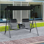 2 Person Porch Swing with Pivot Table, Cup Holder and Canopy, Black