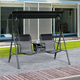 2 Person Porch Swing with Pivot Table, Cup Holder and Canopy, Black