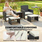 6 Piece Rattan Garden Furniture Set with 2 Nesting Tables, Black