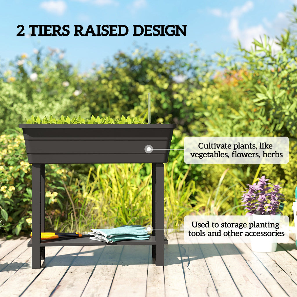 41L Self-Watering Raised Garden Bed with Lid and Shelf, Black