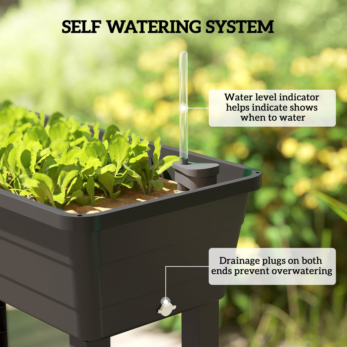 41L Self-Watering Raised Garden Bed with Lid and Shelf, Black